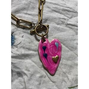 Lulu Enamel Heart Necklace Pink